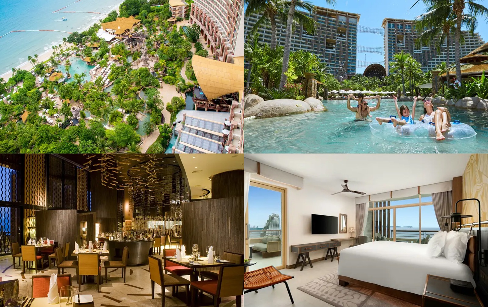 Centara Grand Mirage Resort in Pattaya, Thailand, showing tropical pools, beachfront grounds, dining and accommodations