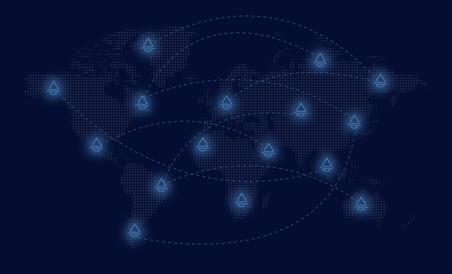 Stylised world map showing connected liquid bulk specialist hubs
